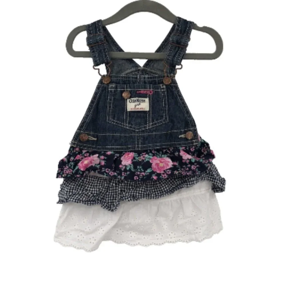 OSHKOSH B'GOSH Overall Dress Skirtall Jumper 18M Ruffle Tiered Eyelet Cotton
